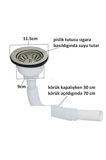 ÖZBEST Körüklü Çöpmak Evye Lavabo Gider Sifonu Geniş Kafalı