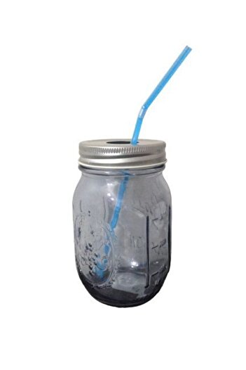 Bosphorus Glass Mug with Straw, blue 8x8x10cm 420ml