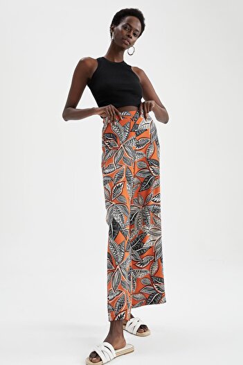 DeFacto Fit Floral Patterned Palazzo Wide Leg Viscose Trousers