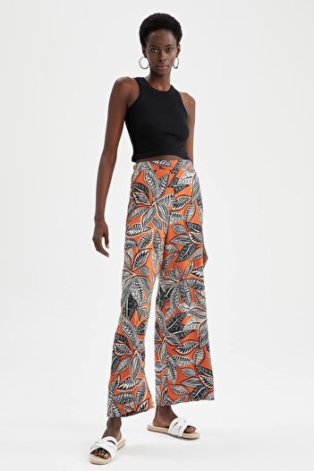 DeFacto Fit Floral Patterned Palazzo Wide Leg Viscose Trousers
