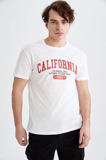 DeFacto Μπλουζάκι Regular Fit Crew Neck με στάμπα από 100% βαμβάκι