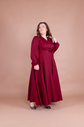 Bidoluelbise Women's Burgundy Plus Size Maxi Length Dress