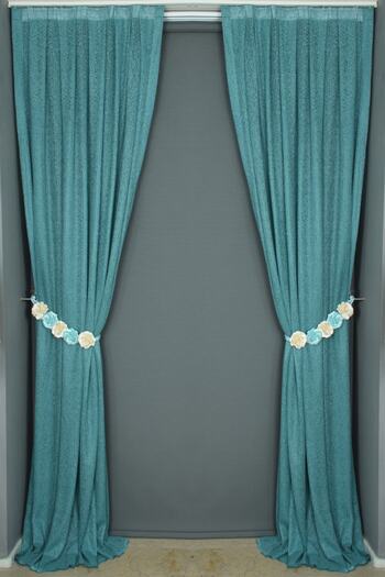 AKÇA TEKSTİL Striped Model Petrol Green Color Single Wing Ready Planted Pleated Background Curtain 75*260 Cm