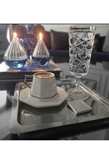 Abant 6-Piece Square Stainless Steel Coffee Serving Tray & Platter (21x21cm)