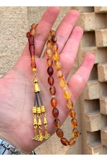 Doğan Silver Phosphorescent Cat Eye Glow in the Dark Powder Amber Prayer Beads Dgn11148