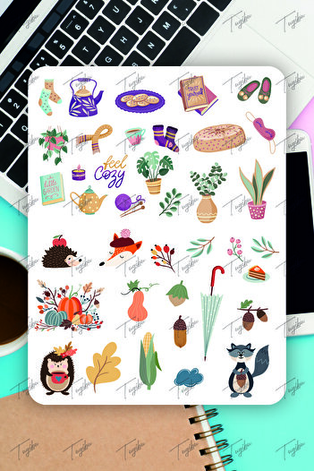 TUGİBU Autumn Themed Sticker Set 174 Pieces Stickers for Agenda, Notebook, Planner