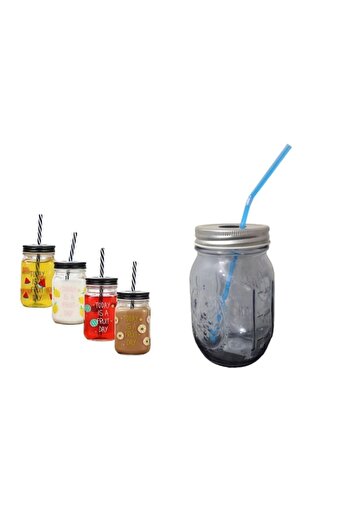 Bosphorus Glass Mug with Straw, blue 8x8x10cm 420ml
