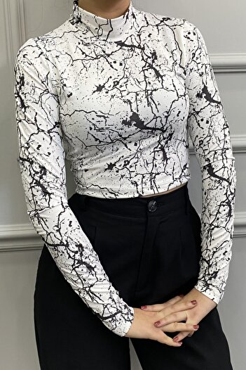 By Gecce Mermer Desen Crop Bluz