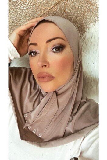 Nilbutik Women's Hijab Mink Snap-Fast Neck Collar Hijab Bonnet Model Scarf Shawl
