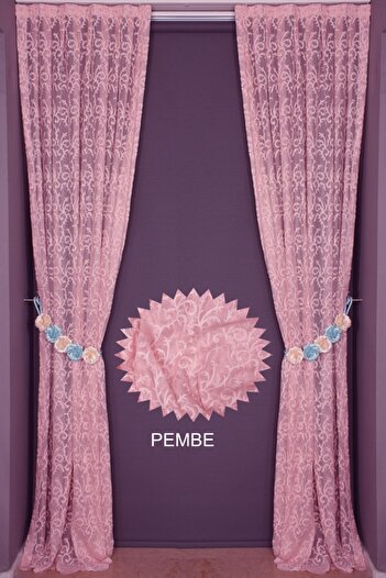 AKÇA TEKSTİL Shawl Model Pink Color Single Wing Ready-made Planted Pleated Background Curtain 75*260 Cm