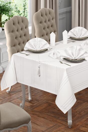 BİRHOME Luxury Colber Tablecloth Set for 12 People Colber (white)