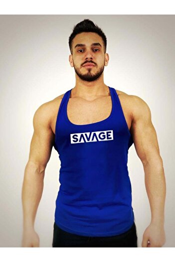 Black İstanbul Чорний - Чоловічий синій Savage з принтом Gym Atlet