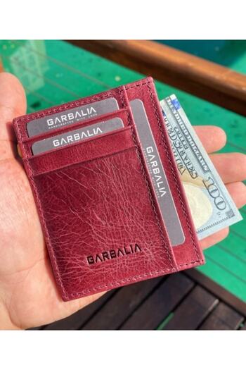 Garbalia Unisex Claret Red Medallion Crazy Leather Card Holder Wallet