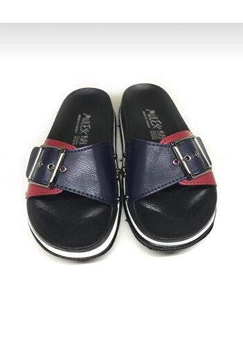 MULEX Women's Navy Blue Red Buckle Slippers