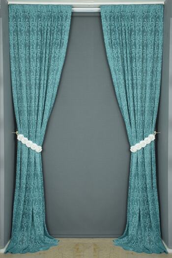 AKÇA TEKSTİL Shawl Model Petrol Green Color Single Wing Ready Planted Pleated Background Curtain 75*260 Cm