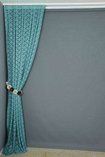 AKÇA TEKSTİL Flower Model Petrol Green Color Single Wing Ready Planted Pleated Background Curtain 75*260 Cm