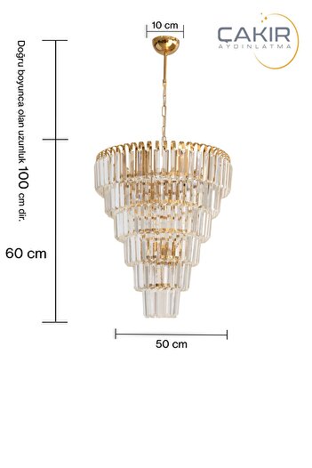 Çakır Aydınlatma Şelale 50 Lik Kristal Taşlı 6 Katlı 6 Lı Gold (SARI) Sarkıt Avize - Çakır Avize