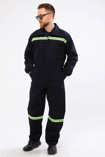 Çamdalı İş Elbiseleri Thick Worker Overalls 7/7 Gabardine Grogen Reflective Navy Blue Gabardine Oversize Overalls with 5 Pockets