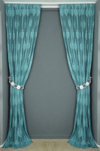 AKÇA TEKSTİL Pointed Damaks Model Petrol Green Color Single Wing Pleated Background Curtain 75*260 Cm
