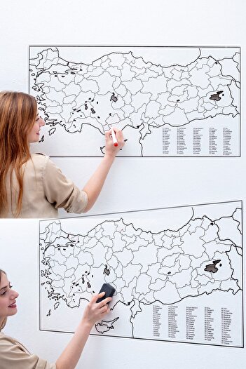 Farklı Bi Kağıt 56x110cm Türkiye Haritası Akıllı Kağıt Pratik Tutunabilir Şeffaf Tahta