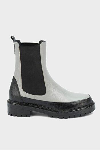 TUNAELLİ Women's Black Gray Genuine Leather Chelsea Boots Size 35-41