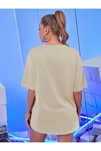 Harmandar Πολύχρωμο μπλουζάκι Butterfly Digital Printed Unisex Μπεζ - Μαύρο Oversize