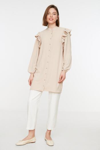 Trendyol Modest Stone Judge Collar Frill Detailed Woven Shirt TCTSS22GO0107