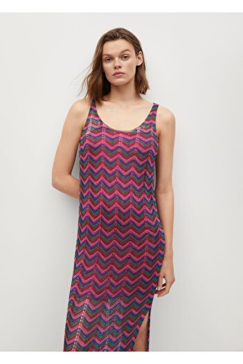 MANGO Woman Women's Pink Hole Knitted Dress