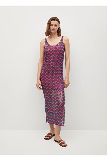 MANGO Woman Women's Pink Hole Knitted Dress