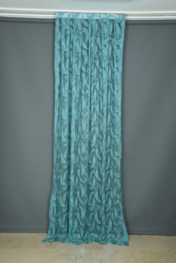 AKÇA TEKSTİL Sword Model Petrol Green Color Single Wing Ready Planted Pleated Background Curtain 75*260 Cm