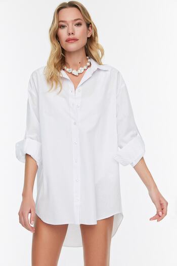 Trendyol Collection TBESS22GO0664 Model bílé tkané plážové košile