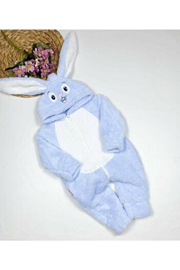 nurcix baby Unisex Baby Blue Welsoft Zippered Rabbit Jumpsuit