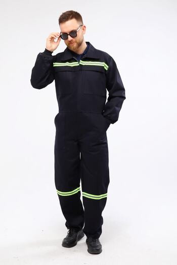 Çamdalı İş Elbiseleri Thick Worker Overalls 7/7 Gabardine Grogen Reflective Navy Blue Gabardine Oversize Overalls with 5 Pockets