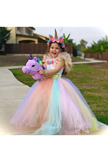 UNICORN Κοριτσίστικο φόρεμα μονόκερος Tarlatan Tutu με δώρο στέμμα