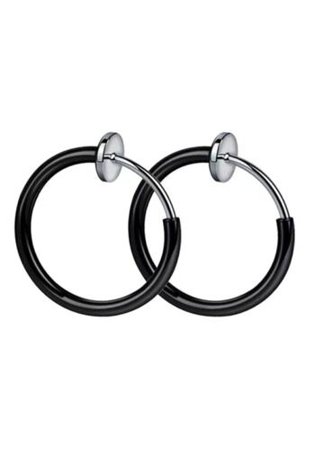 Jaida Moda Unisex Black Surgical Steel Compression Non-Perforated Fake Earrings 2 Pieces