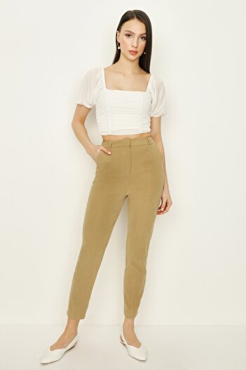 Select Moda Women's Tan Suede Cigarette Pants