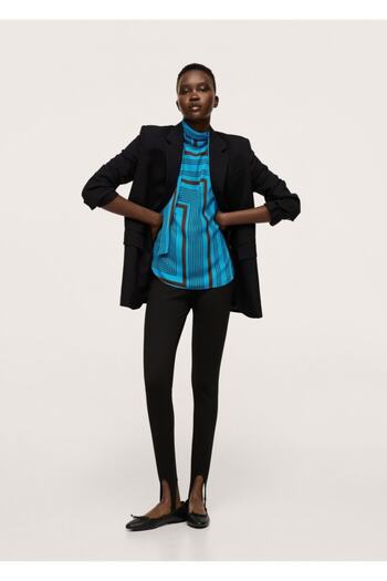 MANGO Woman Women's Blue Patterned Satin Blouse