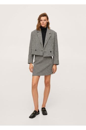 MANGO Woman Houndstooth Patterned Woolen Blazer Jacket