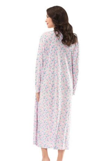 Nacar Winter Flannel Oversize Robe Floral Neck Mother's Nightgown Pajamas