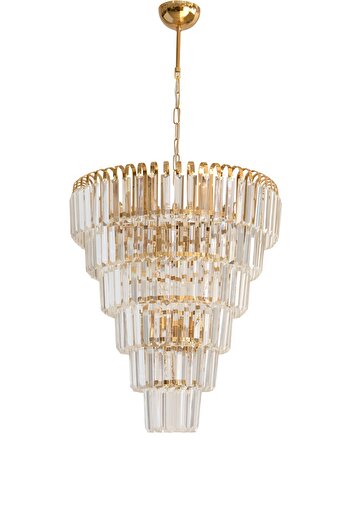Çakır Aydınlatma Şelale 50 Lik Kristal Taşlı 6 Katlı 6 Lı Gold (SARI) Sarkıt Avize - Çakır Avize
