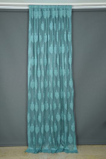 AKÇA TEKSTİL Pointed Damaks Model Petrol Green Color Single Wing Pleated Background Curtain 75*260 Cm