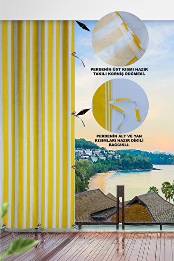 ALTINPAMUK Balkon Perdesi Enxboy Seçenekli Bağcıklı Balkon Brandası Sarı Beyaz Ty801