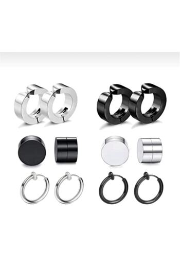 Yeşim Aksesuar 6 Pairs 12 Pieces Steel Non-Hole Squeezing Magnet Earring Set