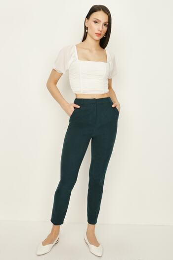 Select Moda Women's Petrol Green Suede Cigarette Pants