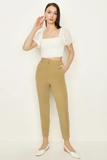 Select Moda Women's Tan Suede Cigarette Pants