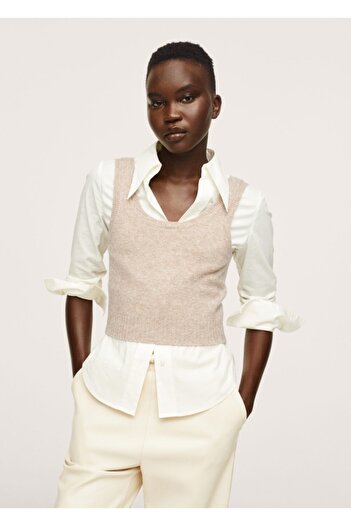 MANGO Woman Women's Beige Crop Knit Top
