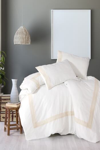 vivamaison Lacy White 100% Cotton Double Duvet Cover and Pillow Set