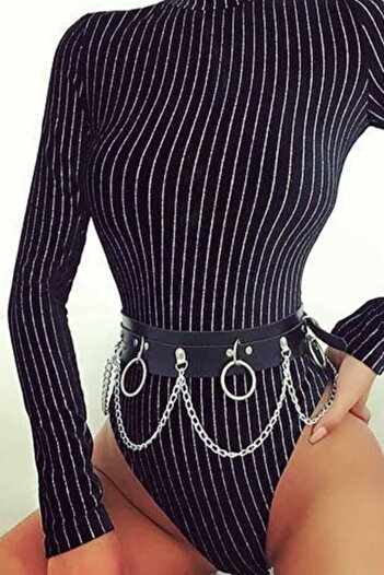 Sweet Demon Black Leather Harness - With Chain and Adjustable Wide Waist Belt
