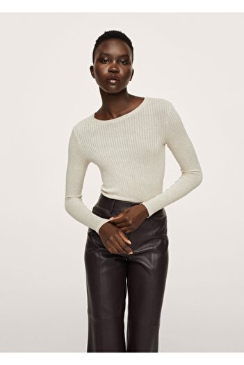 MANGO Woman Women's Sand Beige Long Sleeve Corduroy T-Shirt