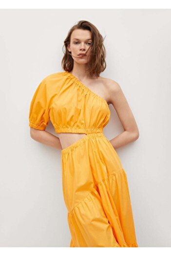 MANGO Woman Γυναικείο φόρεμα από βαμβακερό πορτοκαλί σκίσιμο